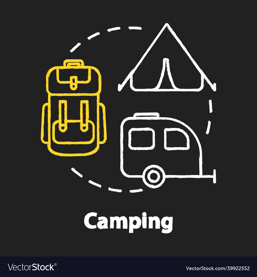 Camping chalk rgb color concept icon outdoor vector image Camping chalk rgb color concept icon outdoor