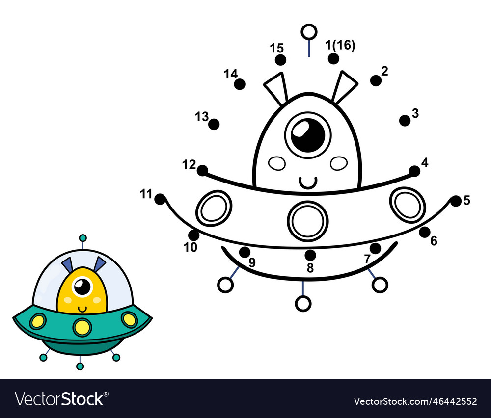 Connect the dots and draw a cute alien in flying