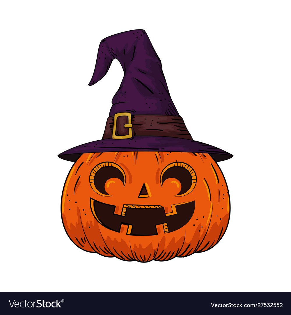 Halloween pumpkin with hat witch pop art style Vector Image