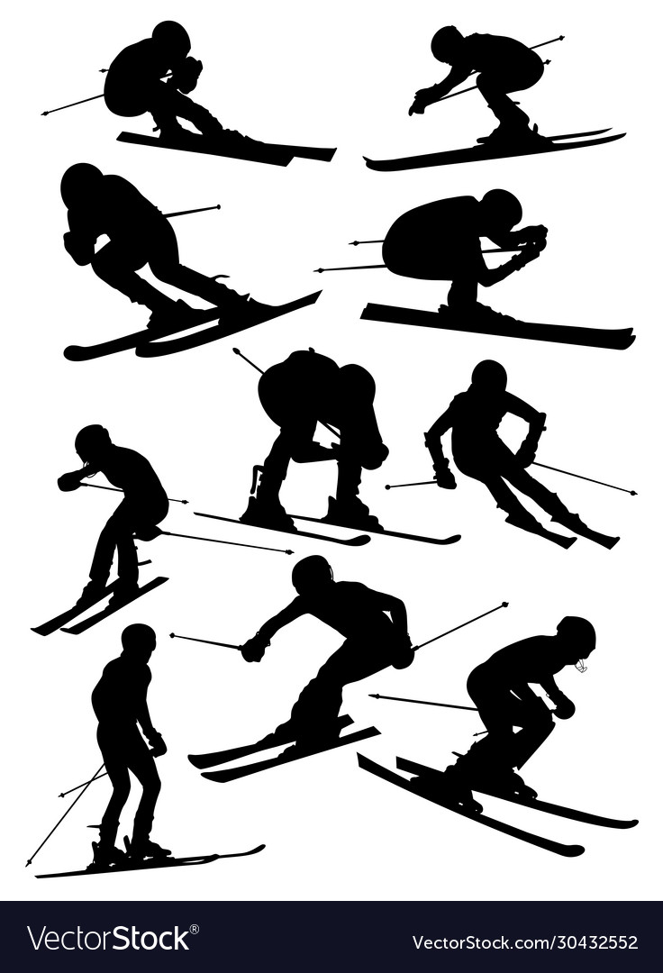 Silhouettes alpine skiers Royalty Free Vector Image