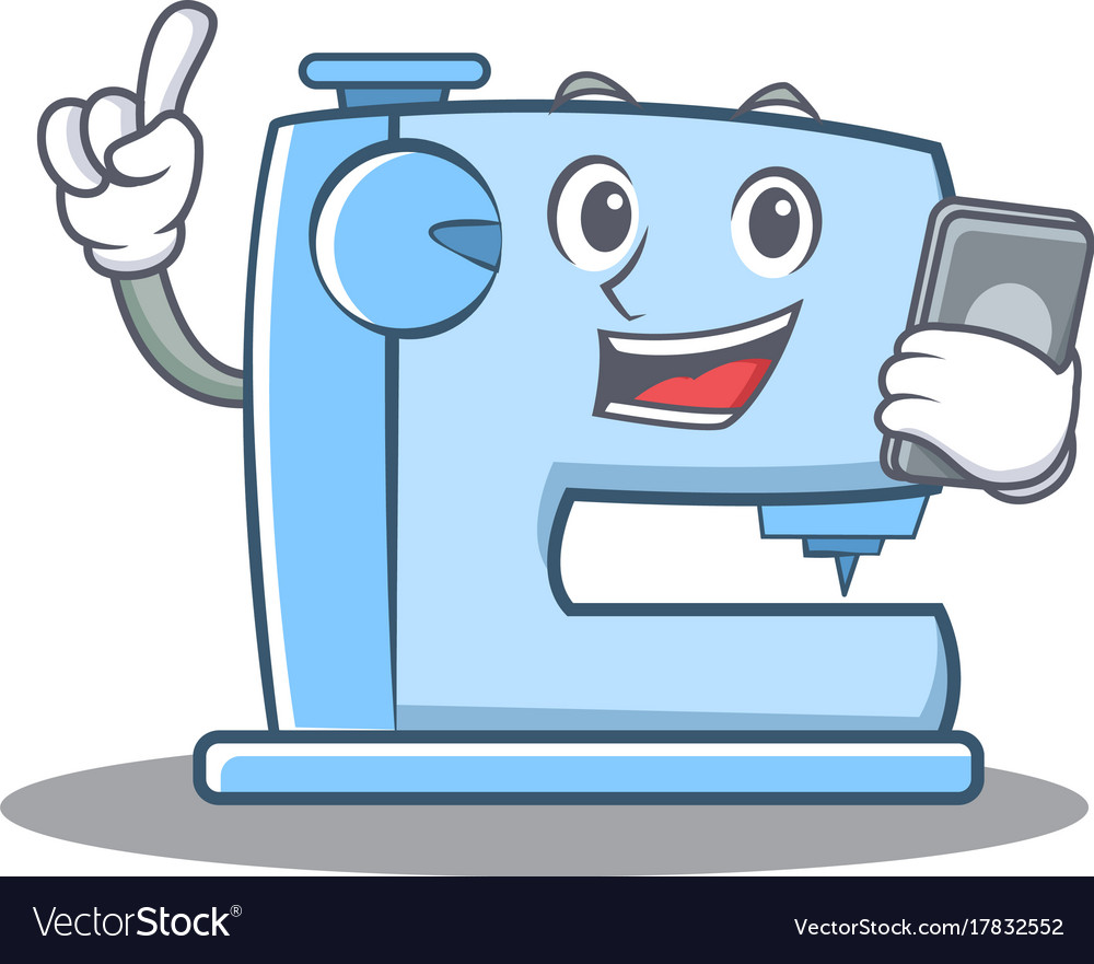 With phone sewing machine emoticon character Vector Image