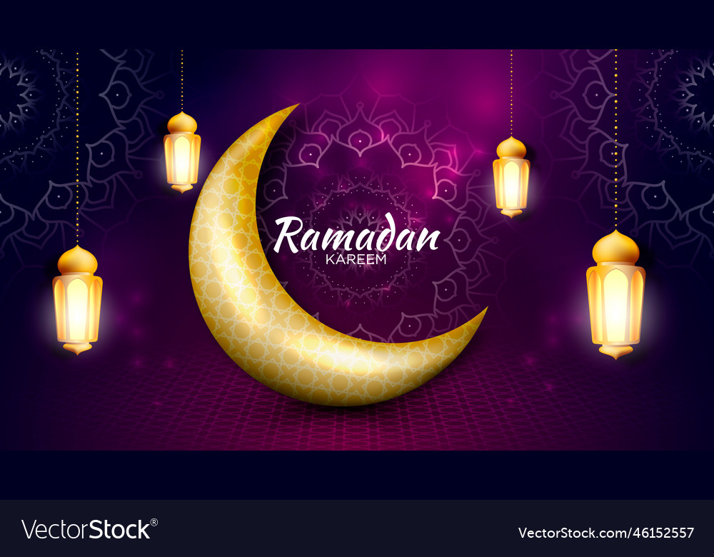 Elegant ramadan kareem design with golden moon Vector Image