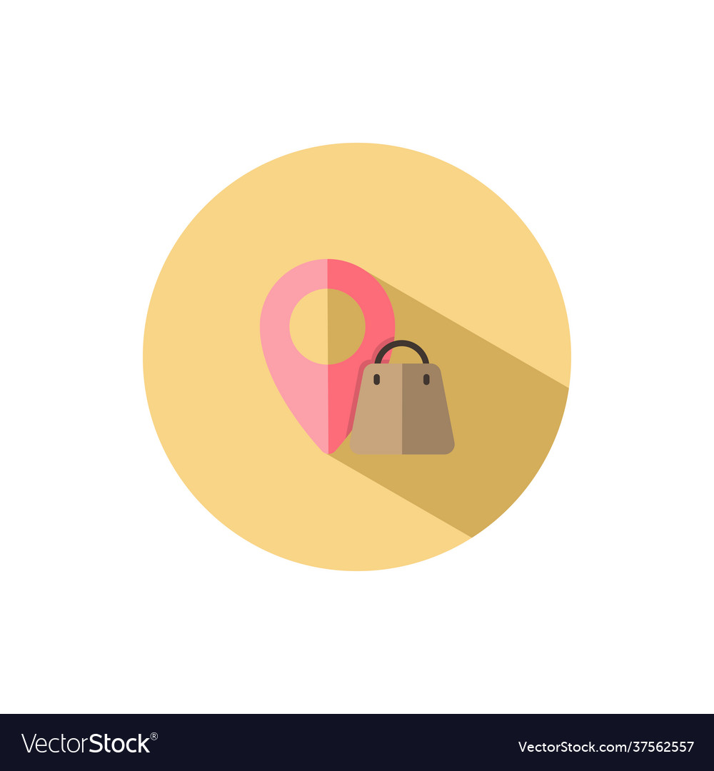 Location shopping bag flat icon in a circle