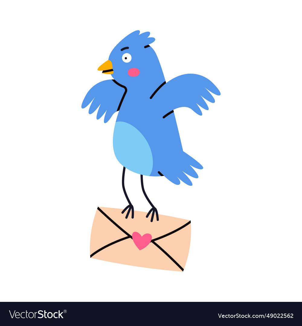 Blue bird carry letter envelope flying with post Vector Image