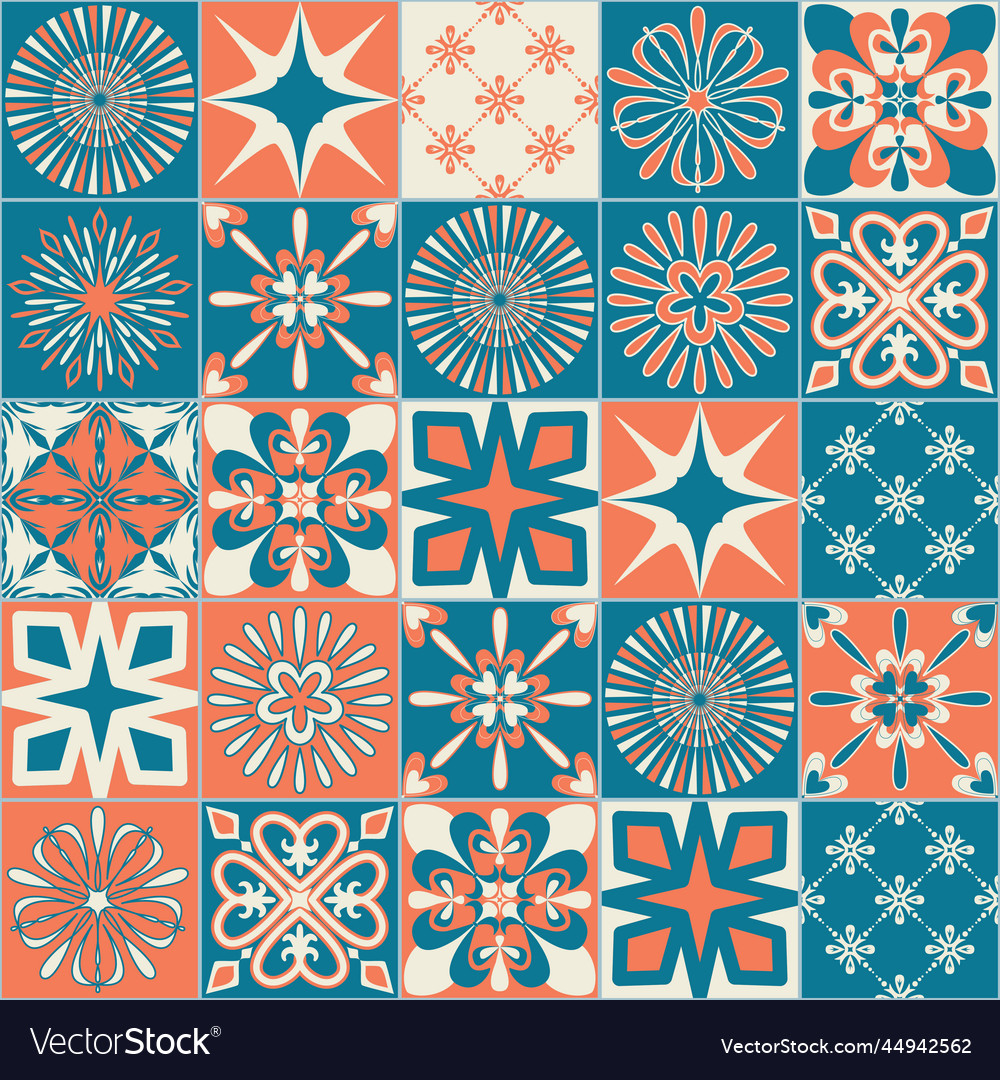 Ceramic tile with square patterns orange blue