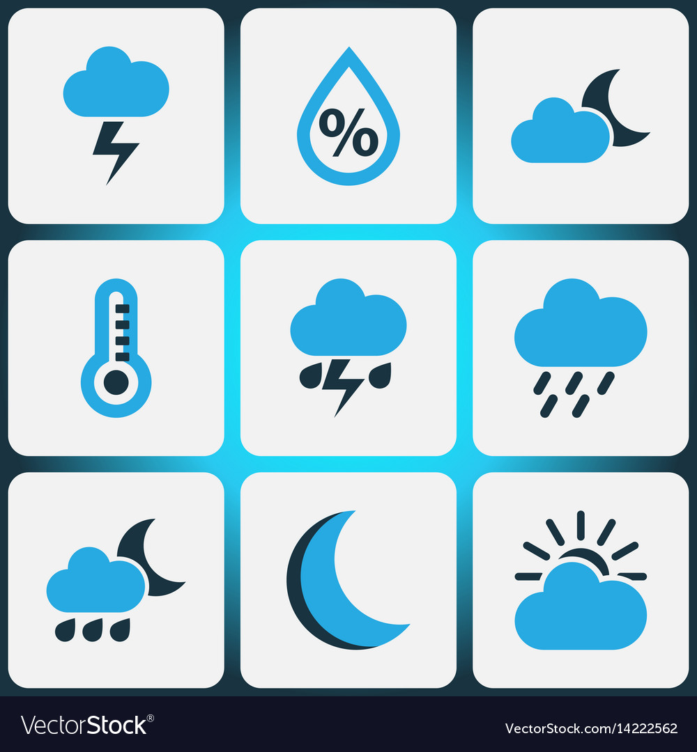 Climate colored icons set collection of rainstorm