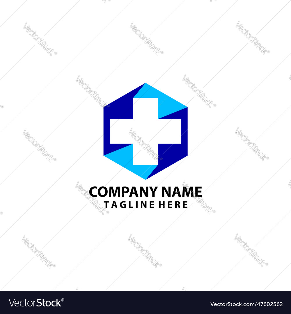 Hospital logo design template with hexagon element