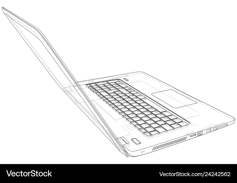 Laptop sketch created of 3d wire-frame Royalty Free Vector