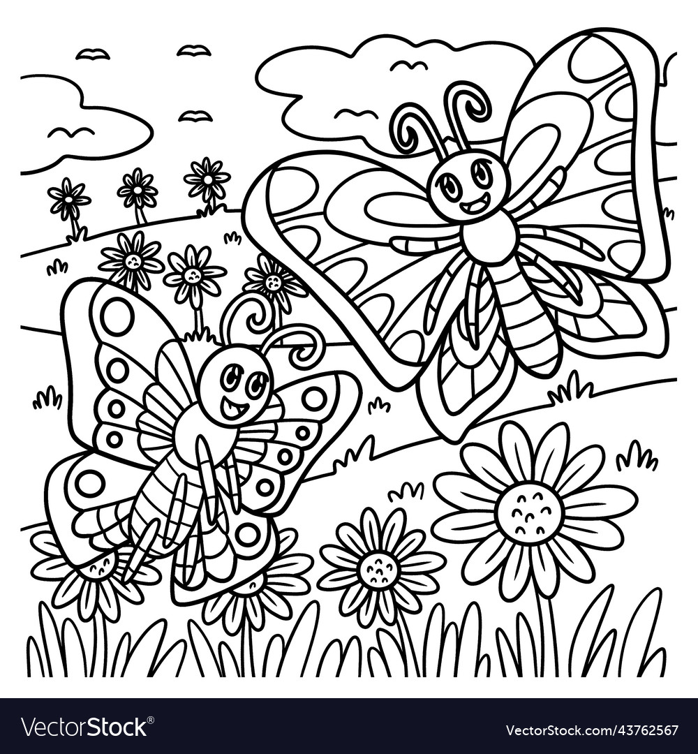 Butterfly animal coloring page for kids Royalty Free Vector