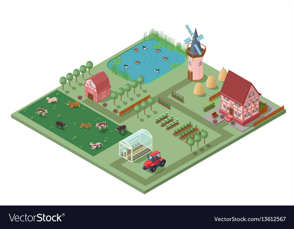 Isometric agricultural farming concept Royalty Free Vector