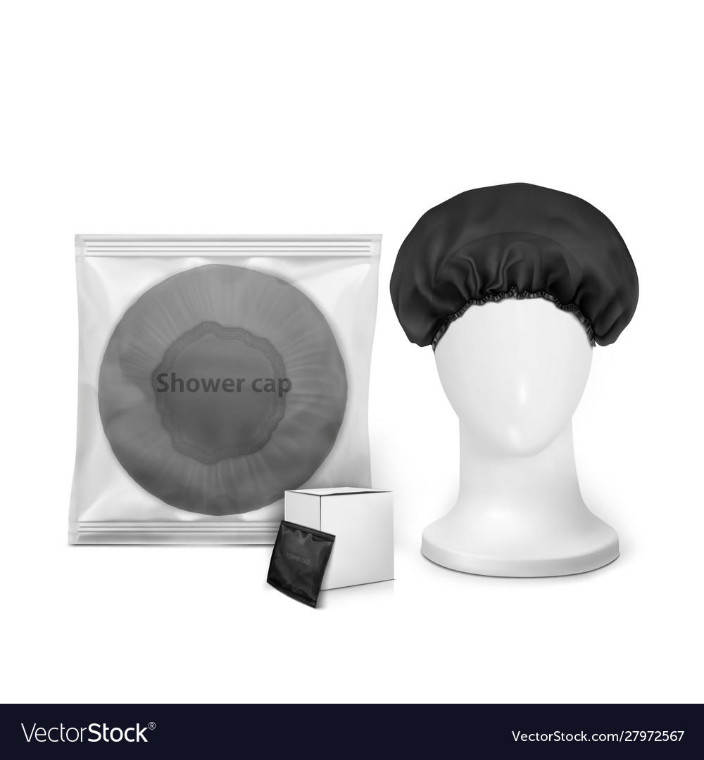 Set mock up black waterproof shower cap Royalty Free Vector