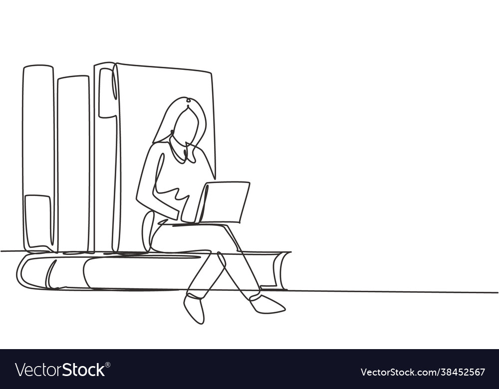 Single continuous line drawing young woman Vector Image