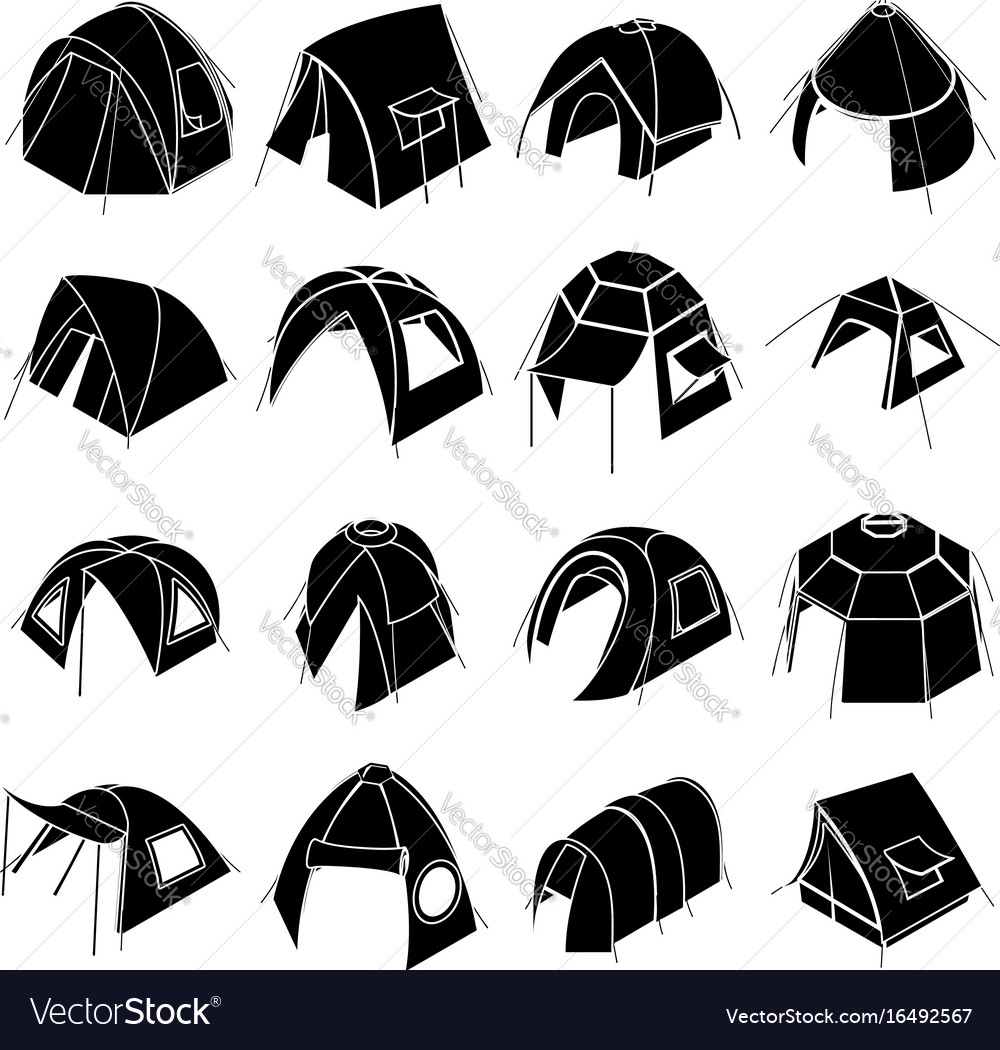 Tent forms icons set simple style Royalty Free Vector Image