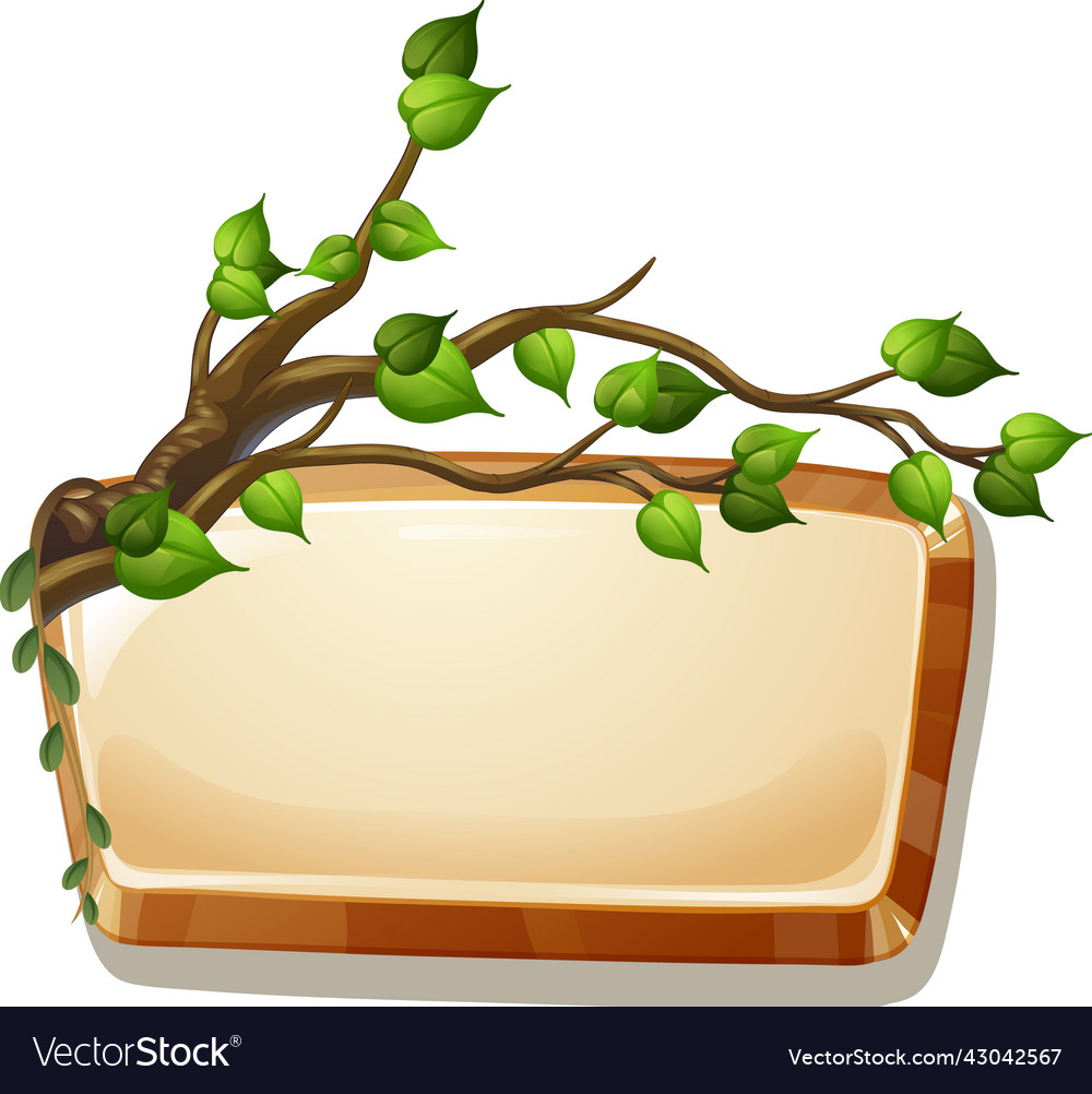 Wooden board with tree branch Royalty Free Vector Image