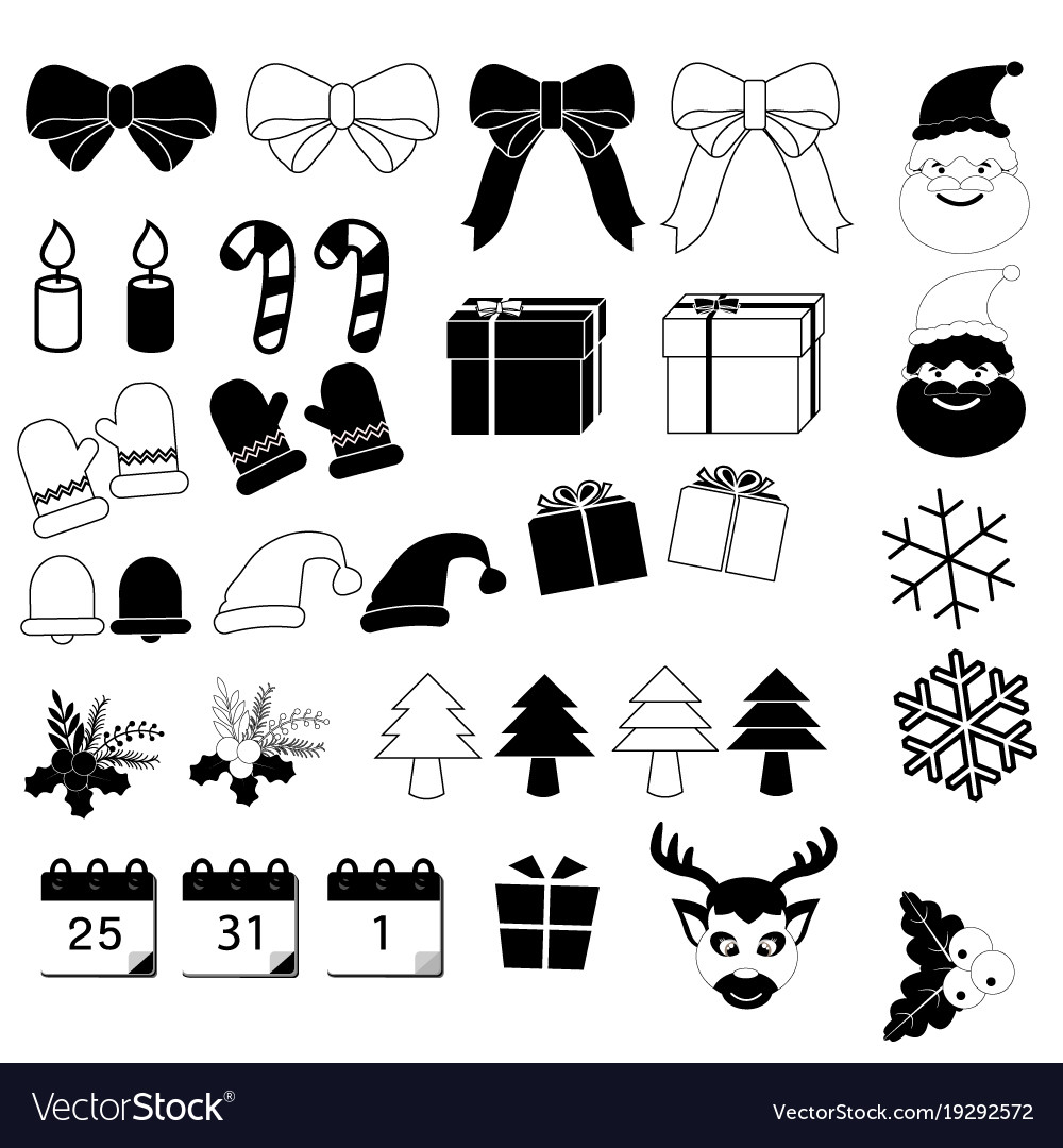 Christmas icons set on white background Royalty Free Vector