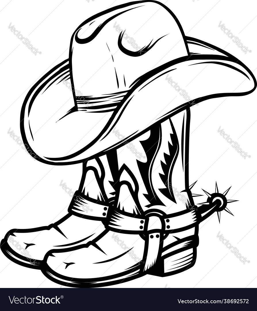 Cowboy hat and boots in vintage monochrome Vector Image