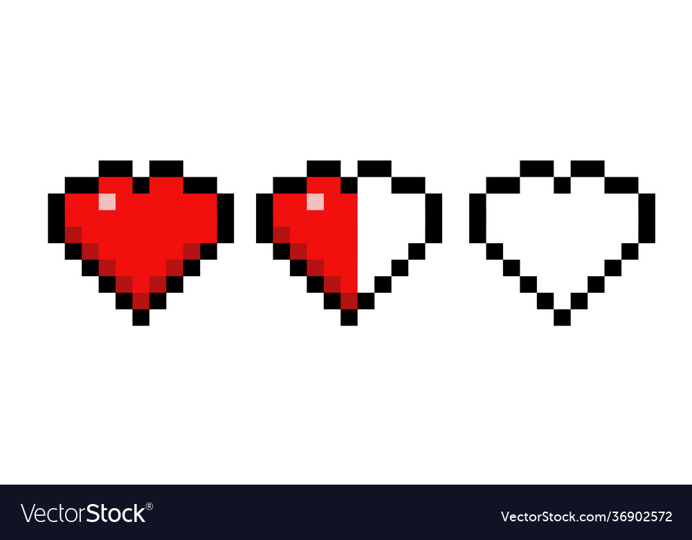 Heart pixel icons set red full Royalty Free Vector Image