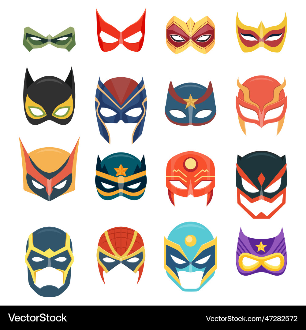 Super hero masks set in flat style face Royalty Free Vector