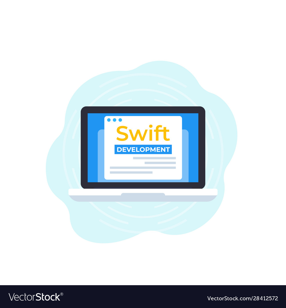 Swift development icon with laptop Royalty Free Vector Image