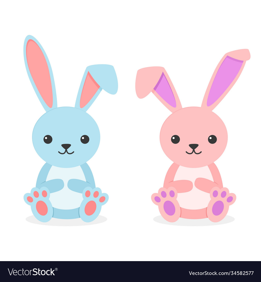 Cute rabbits sitting boy and girl isolated