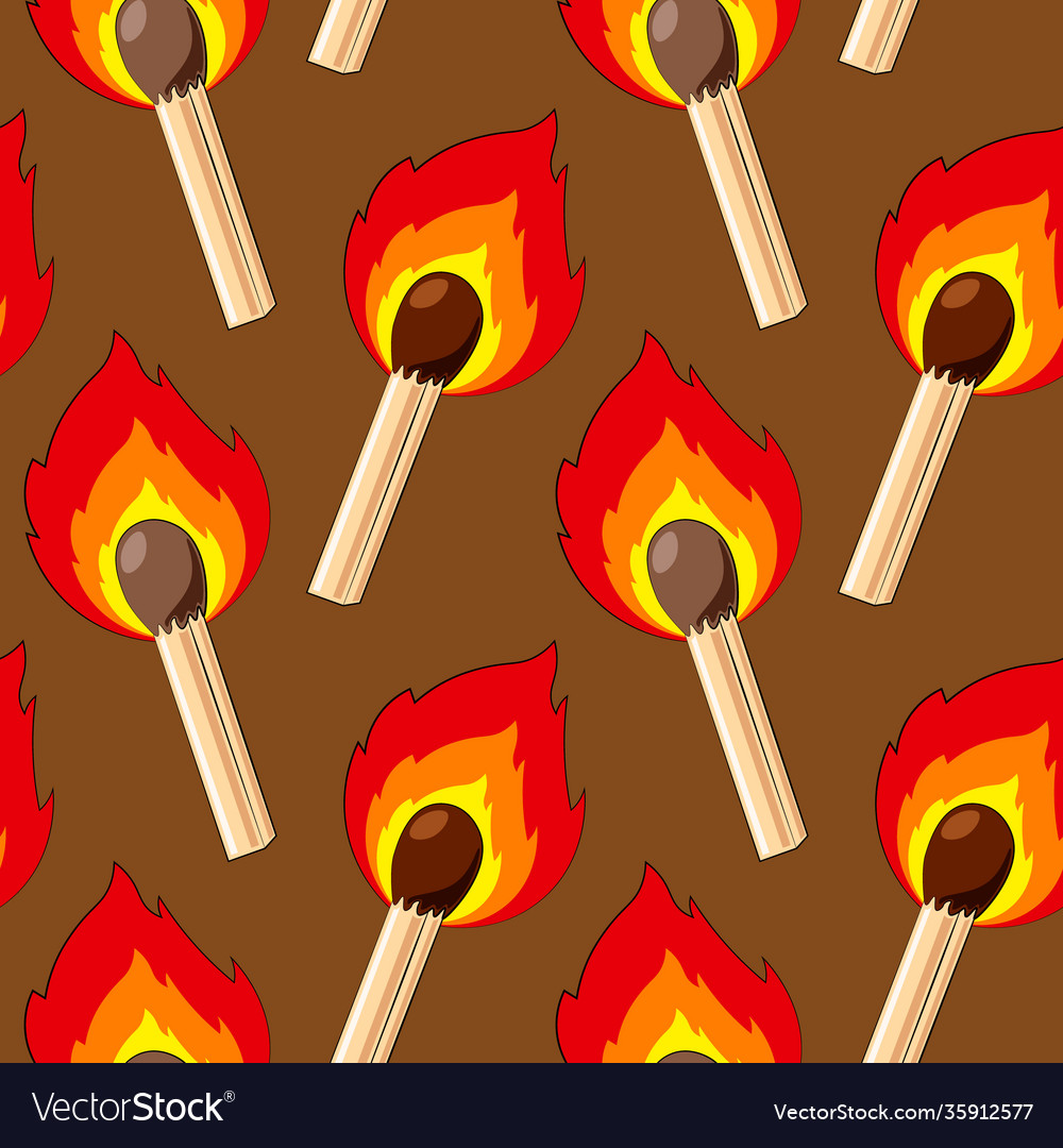 Seamless pattern with burning safety match