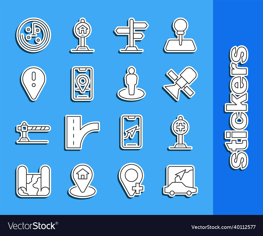 Set line city map navigation location with cross Vector Image