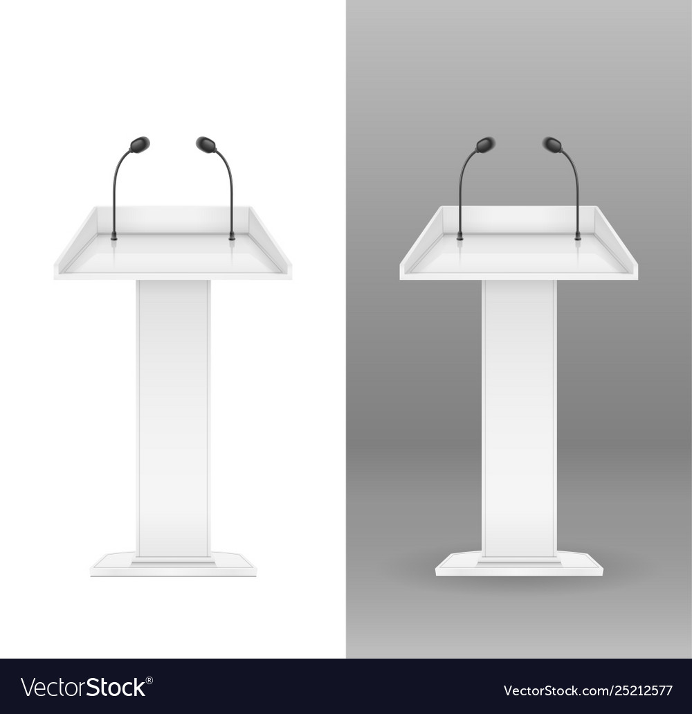 White Tribune With Microphone Royalty Free Vector Image
