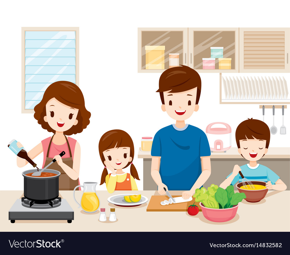 happy-family-cooking-food-in-kitchen-together-vector-image