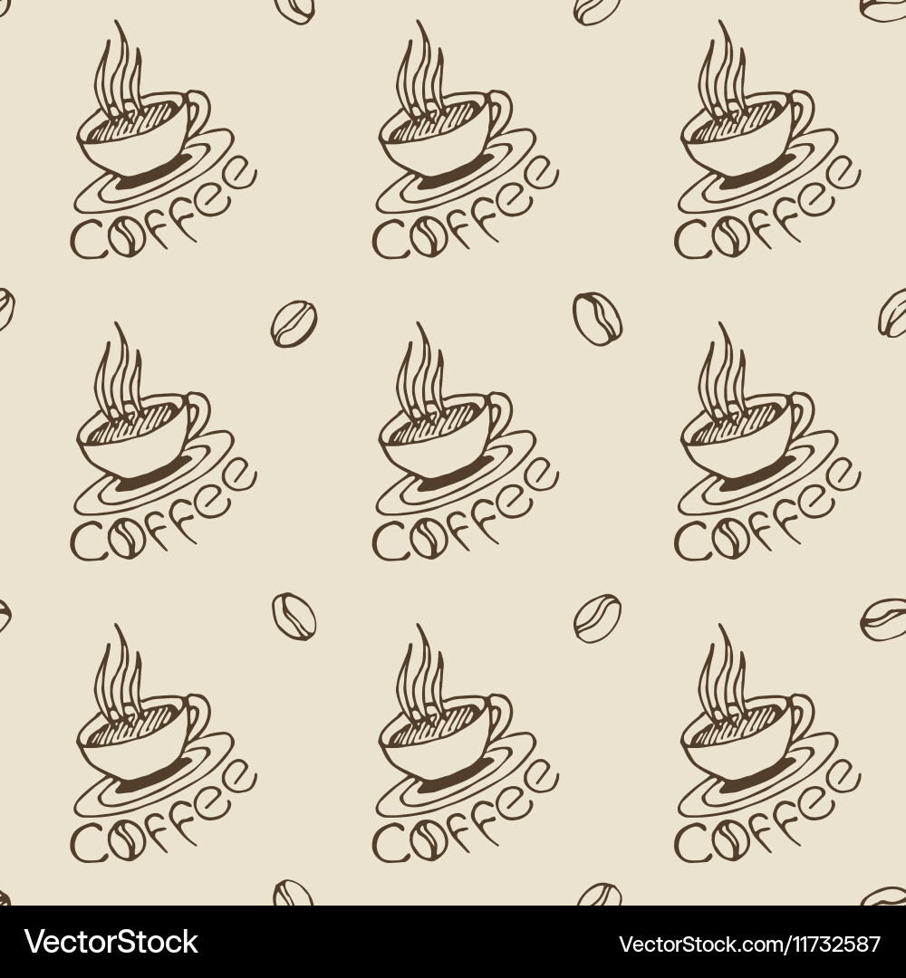 Coffee cups and beans seamless pattern Royalty Free Vector