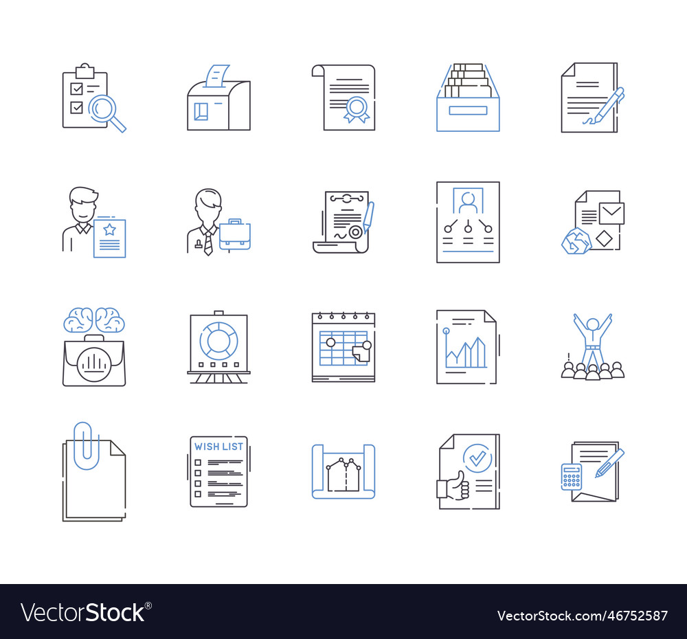 Document processing outline icons collection Vector Image