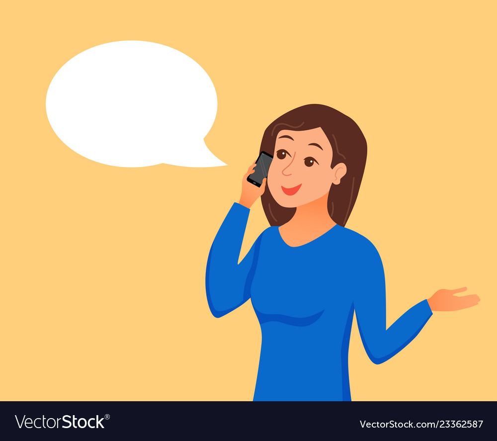 Girl speaking using her smartphone holding Vector Image