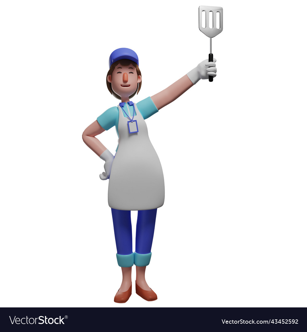 3d waiter cartoon character holding a cooking