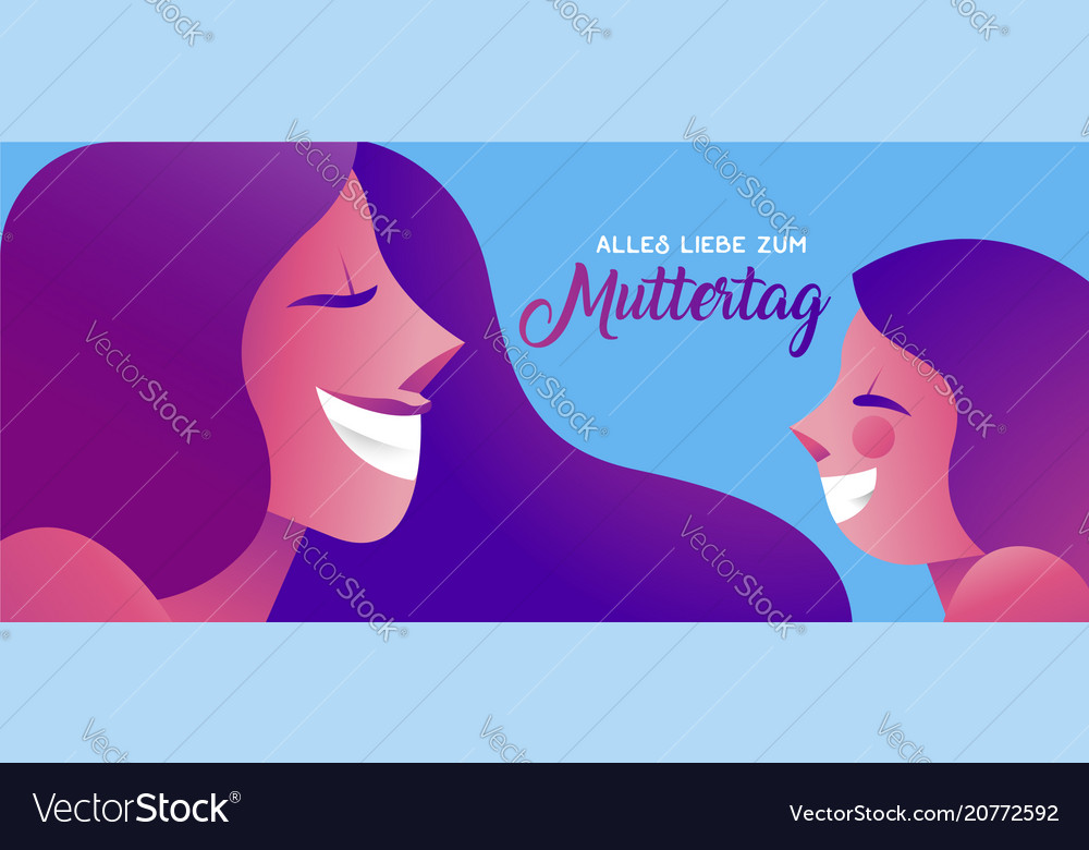 Happy Mother Day German Banner Of Girl And Mom Vector Image