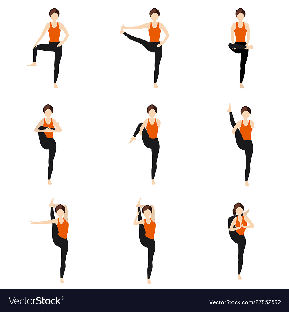 Hips stretching standing yoga asanas set Vector Image