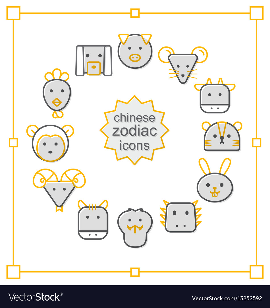 Thin line icons set chinese zodiac-yellow