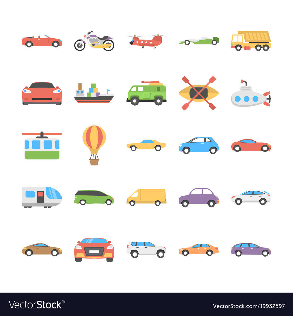 Flat icons set of transport Royalty Free Vector Image