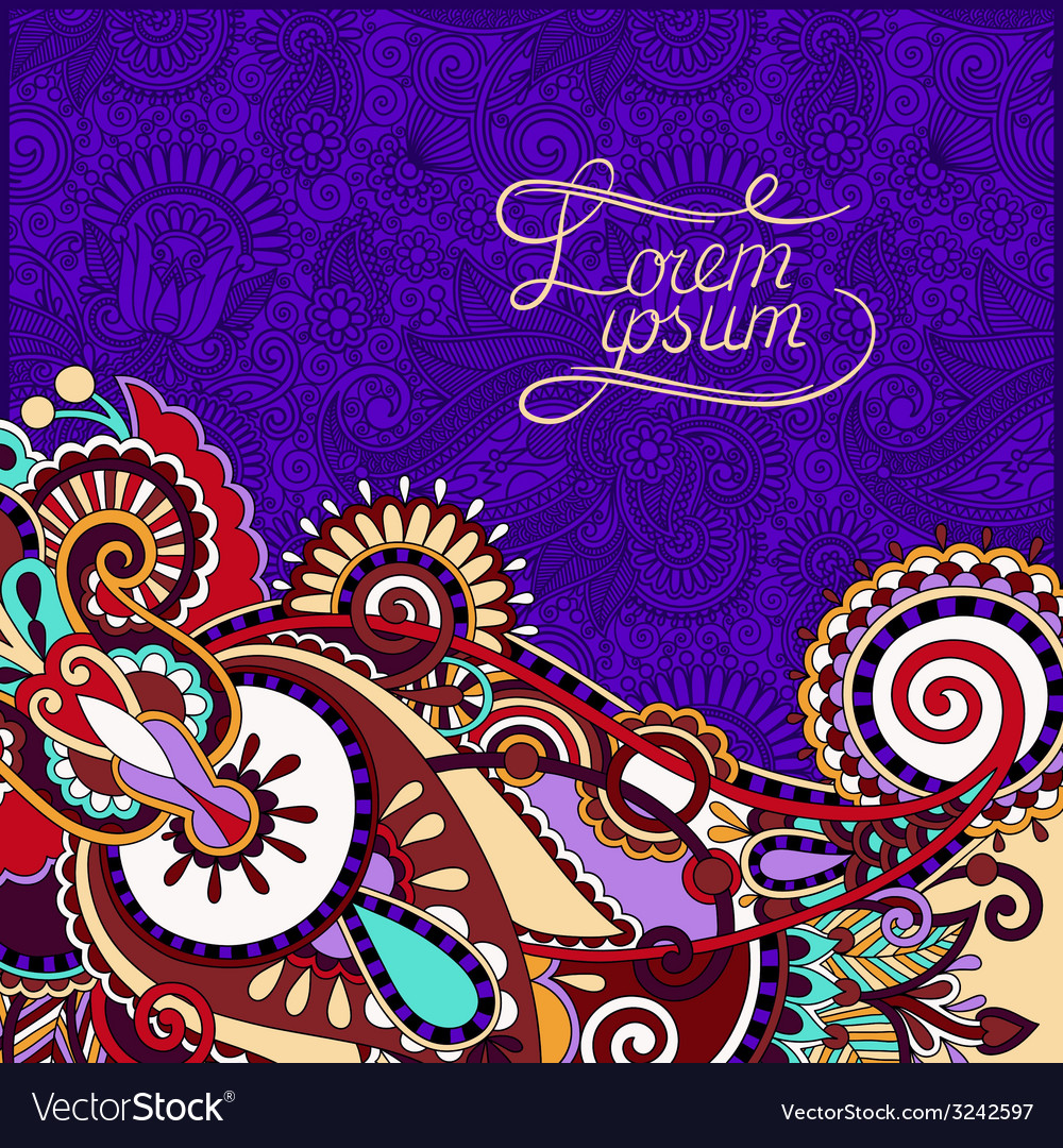 Paisley Design On Decorative Floral Violet Colour Vector Image