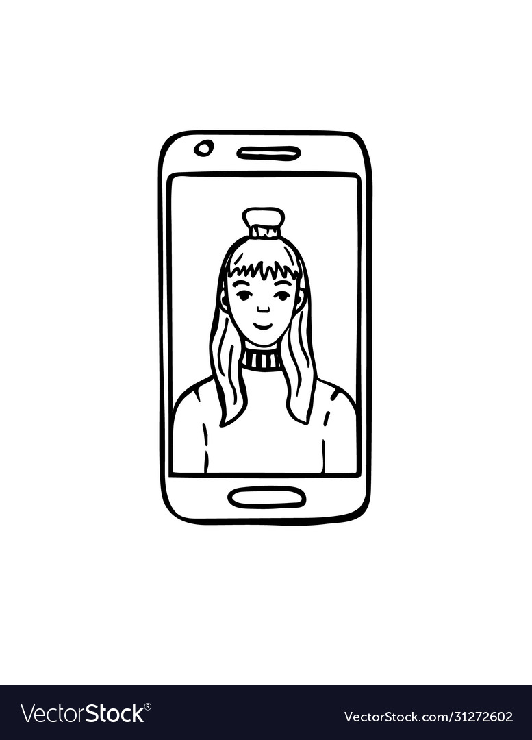 Girl on phone screensimple black outline Vector Image