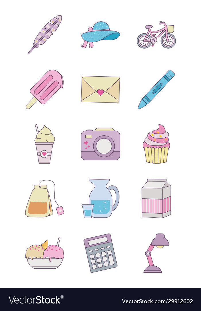 Isolated cute objects line and fill style icon set