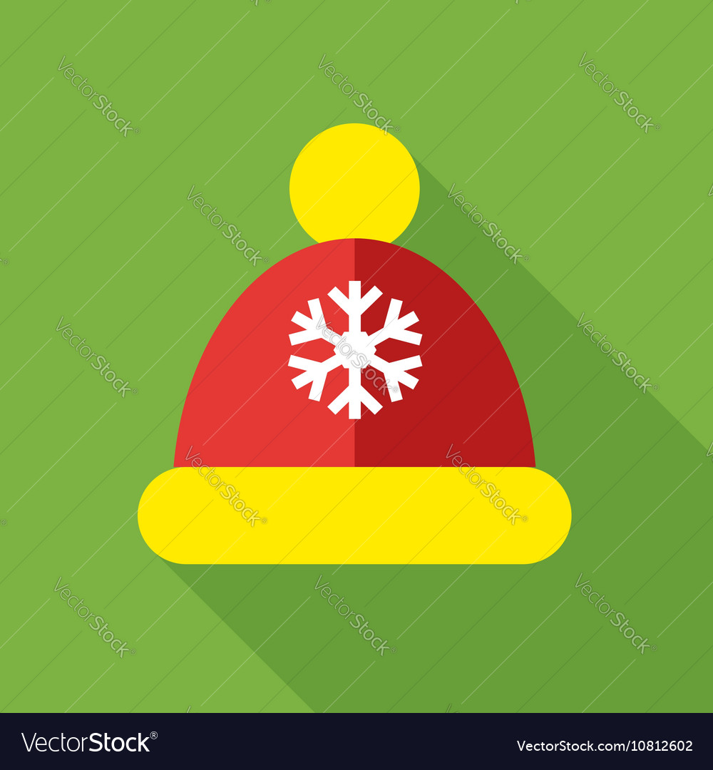 Knitted red cap icon flat style Royalty Free Vector Image