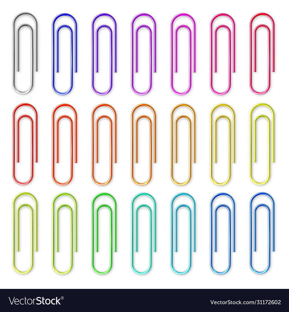 Realistic colorful metal paper clips isolated Vector Image