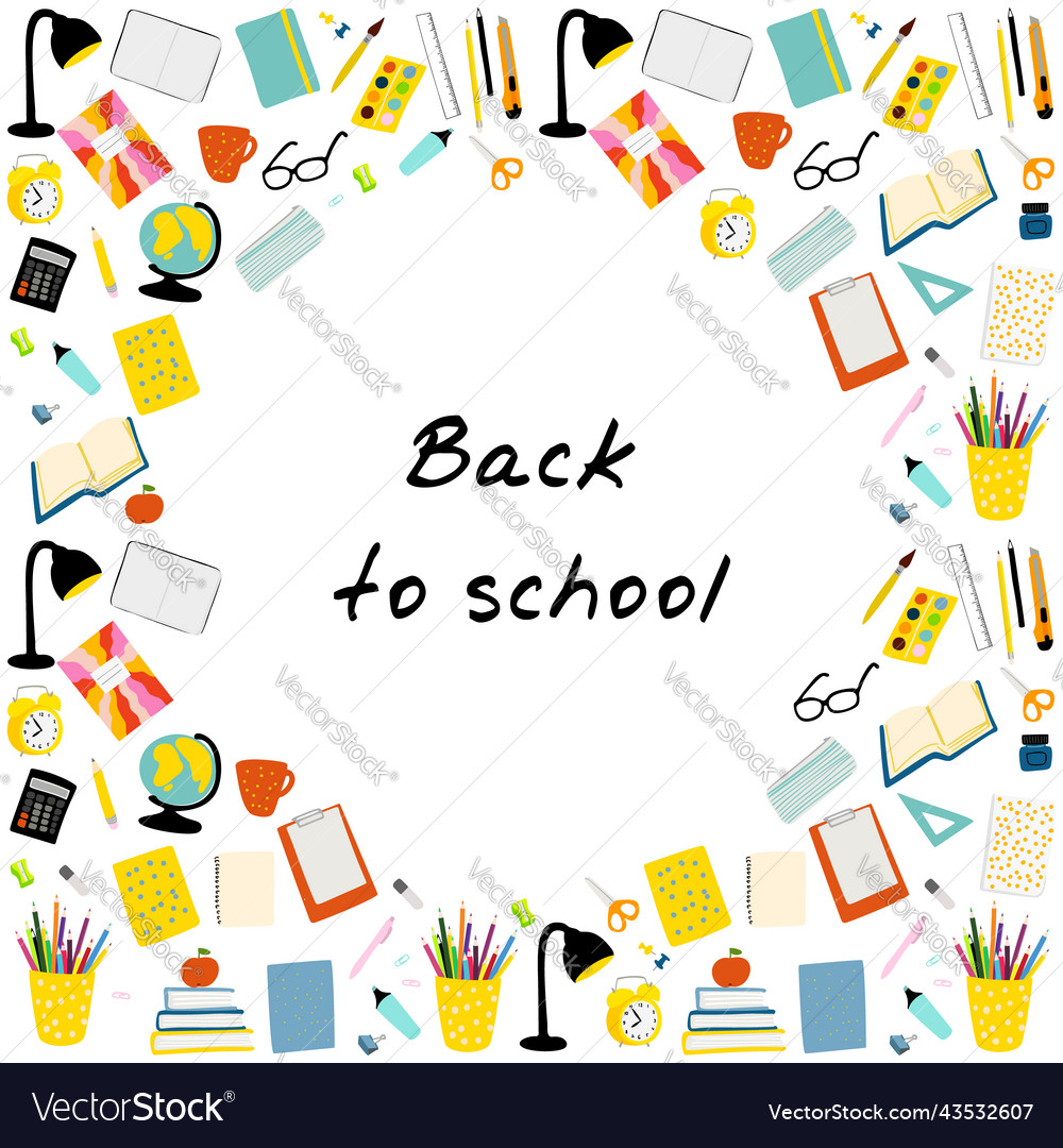 Back to school frame with school Royalty Free Vector Image