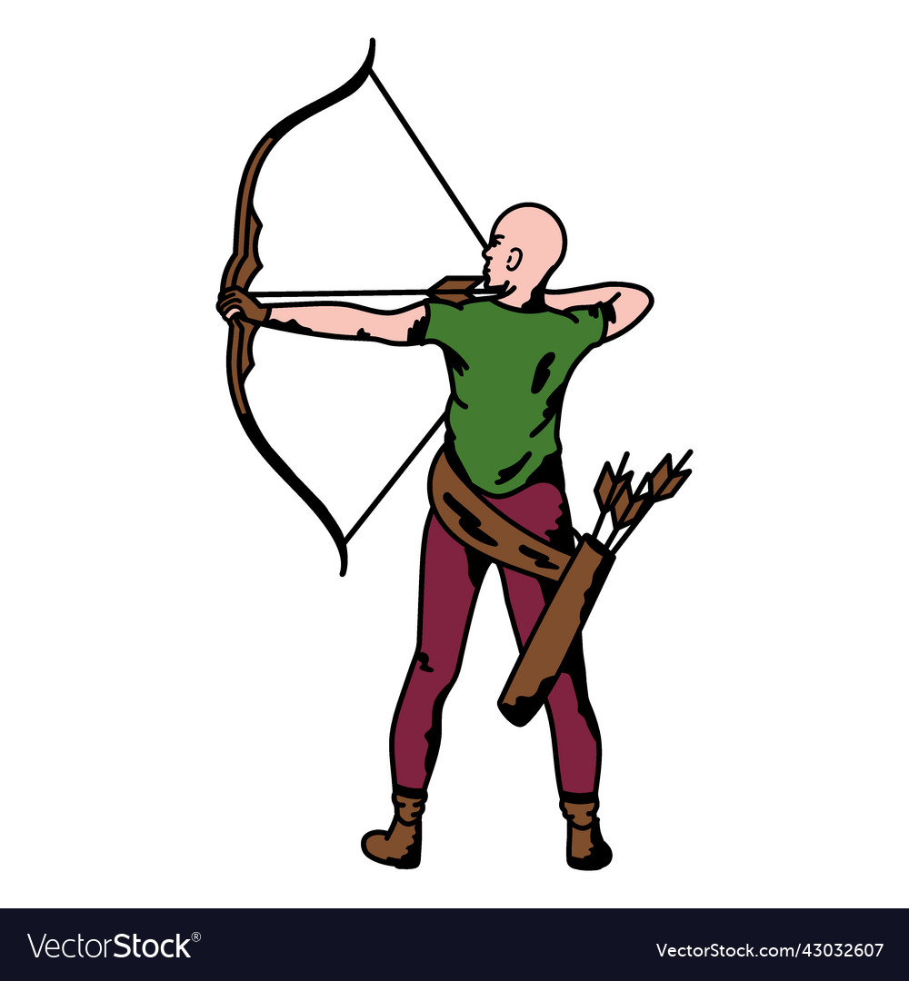 Male archer from behind color stroke Royalty Free Vector