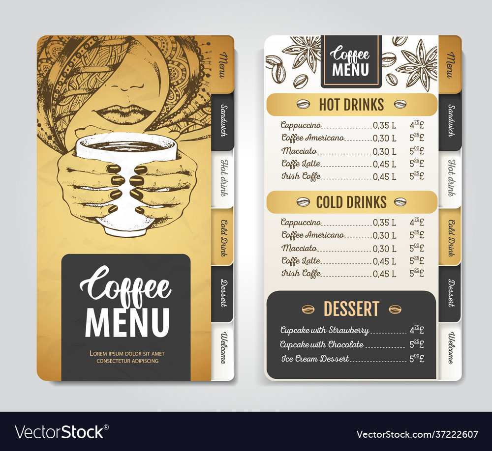 Restaurant Coffee Menu Design Decorative Sketch Vector Image