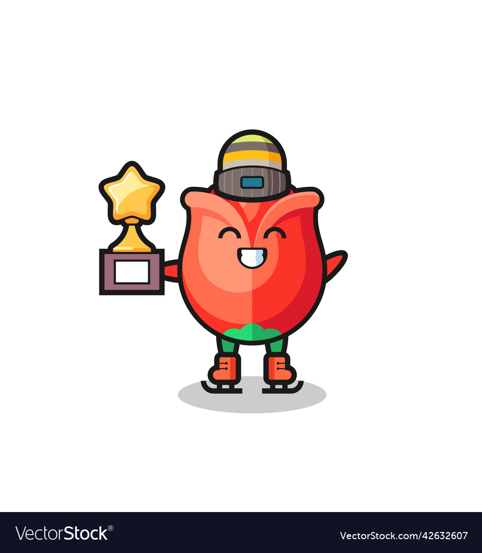 rose-cartoon-as-an-ice-skating-player-hold-winner-vector-image