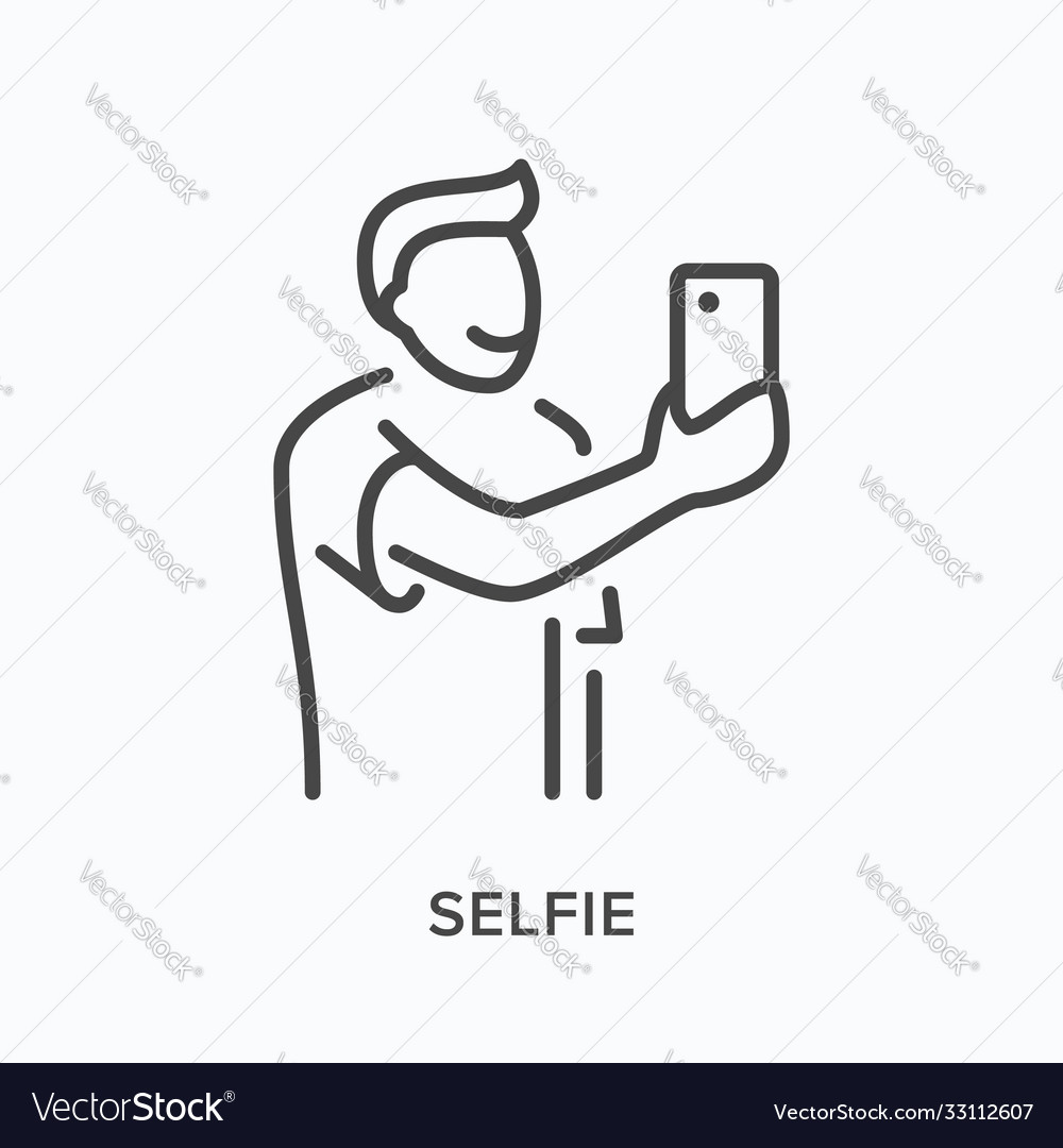 Selfie flat line icon outline Royalty Free Vector Image