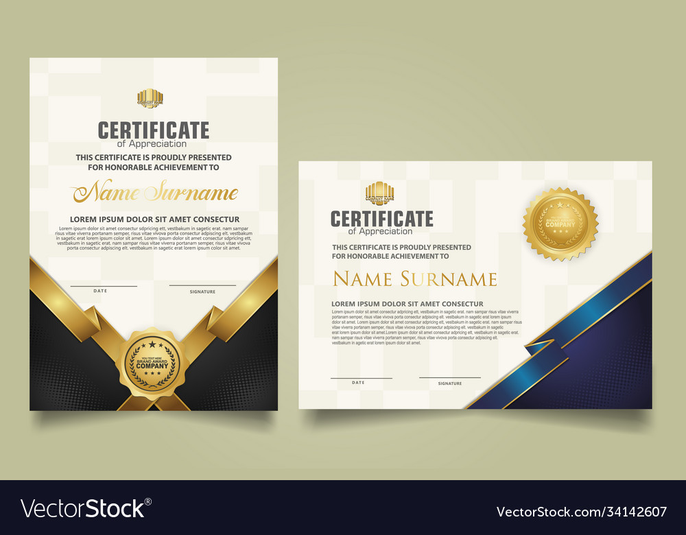 Set certificate template with ribbon stripes