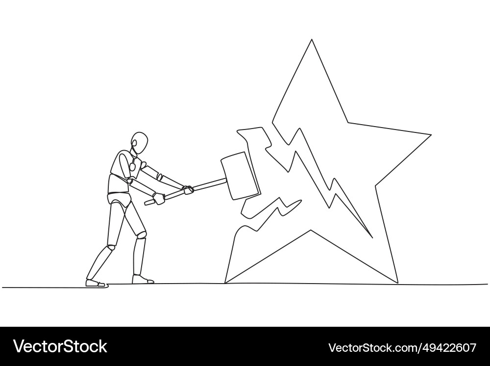 Single Continuous Line Drawing Smart Robot Vector Image