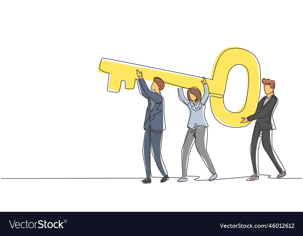 Continuous One Line Drawing Business Team Holding Vector Image Continuous One Line Drawing Business Team Holding Vector Image