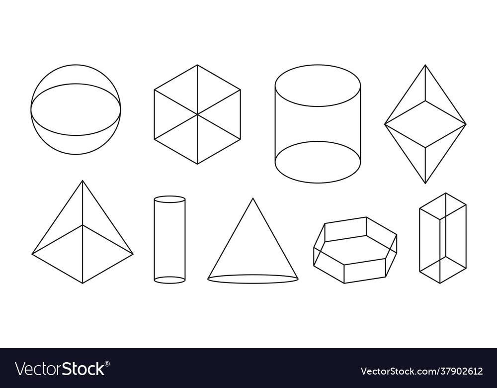 Linear 3d basic geometric shapes lines set Vector Image